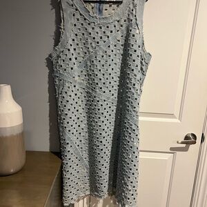 POL Light Blue Laser Cut Midi Dress